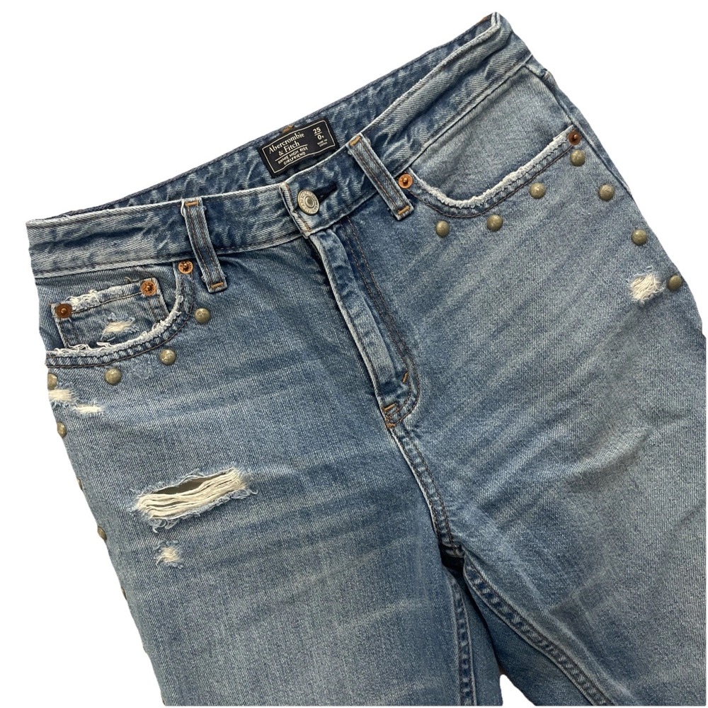 Abercrombie & Fitch STUDDED Annie Girlfriend Jeans High Rise Distressed‎ size 25